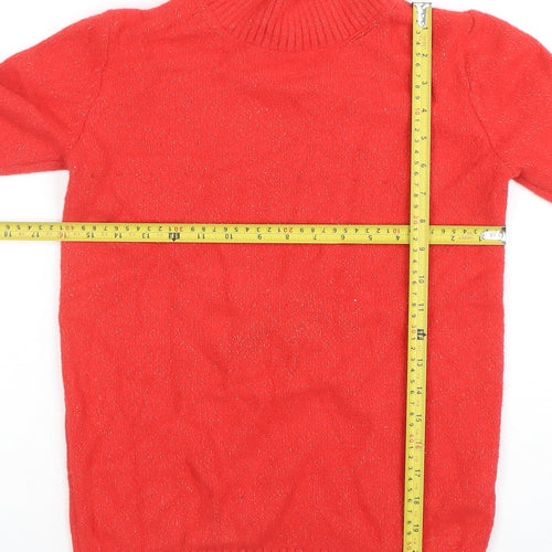 Marks and Spencer Women's Red Mock Neck Short Sleeve Jumper XS
