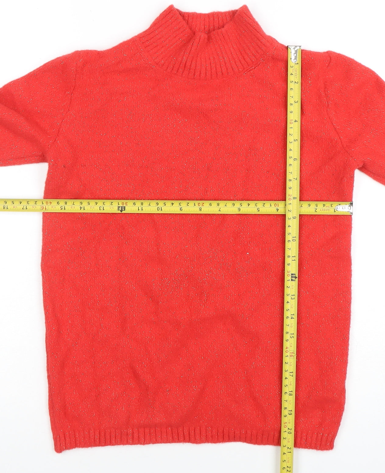 Marks and Spencer Women's Red Mock Neck Short Sleeve Jumper XS