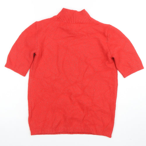 Marks and Spencer Women's Red Mock Neck Short Sleeve Jumper XS