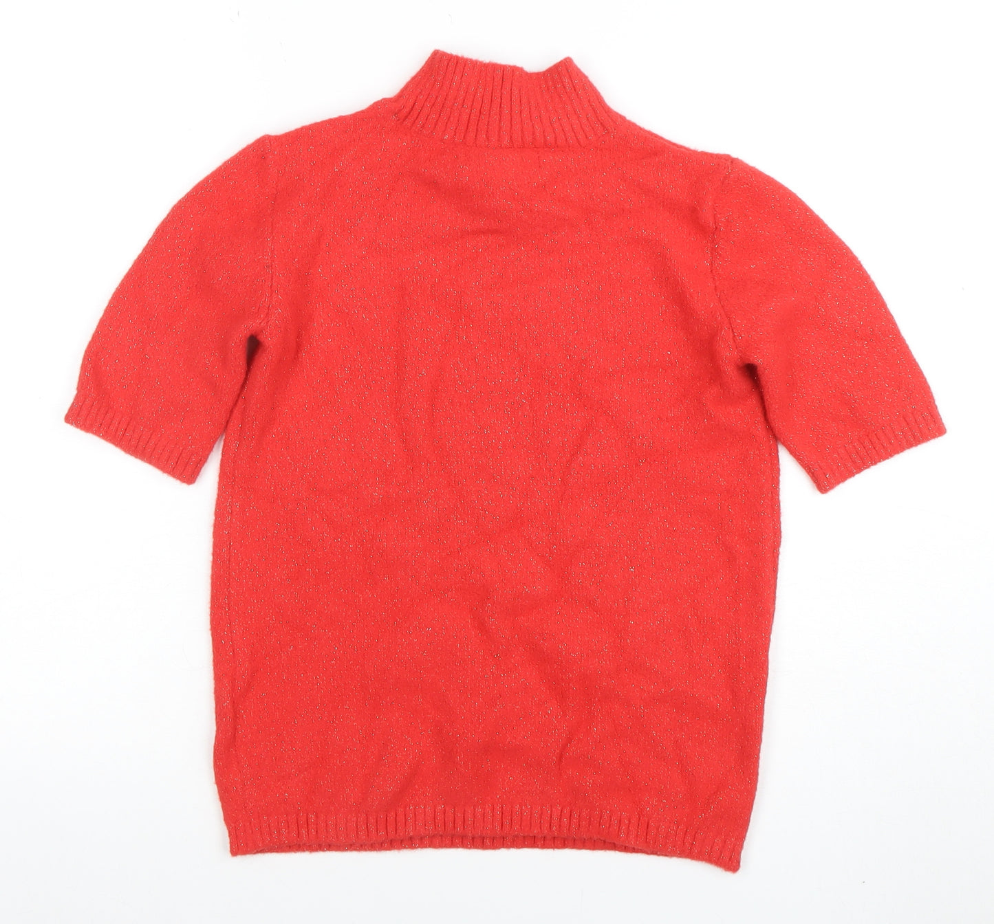 Marks and Spencer Women's Red Mock Neck Short Sleeve Jumper XS