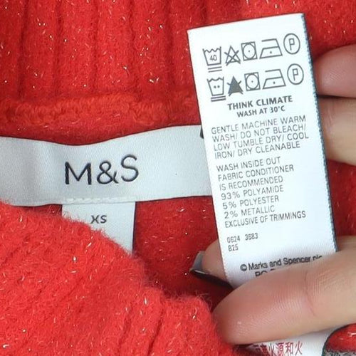 Marks and Spencer Women's Red Mock Neck Short Sleeve Jumper XS