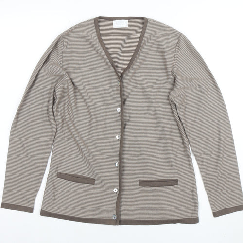 Cotswold Collections Women Beige Striped Cotton Cardigan Size S