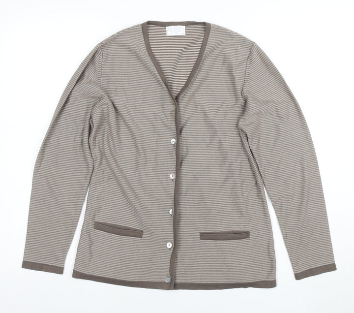 Cotswold Collections Women Beige Striped Cotton Cardigan Size S