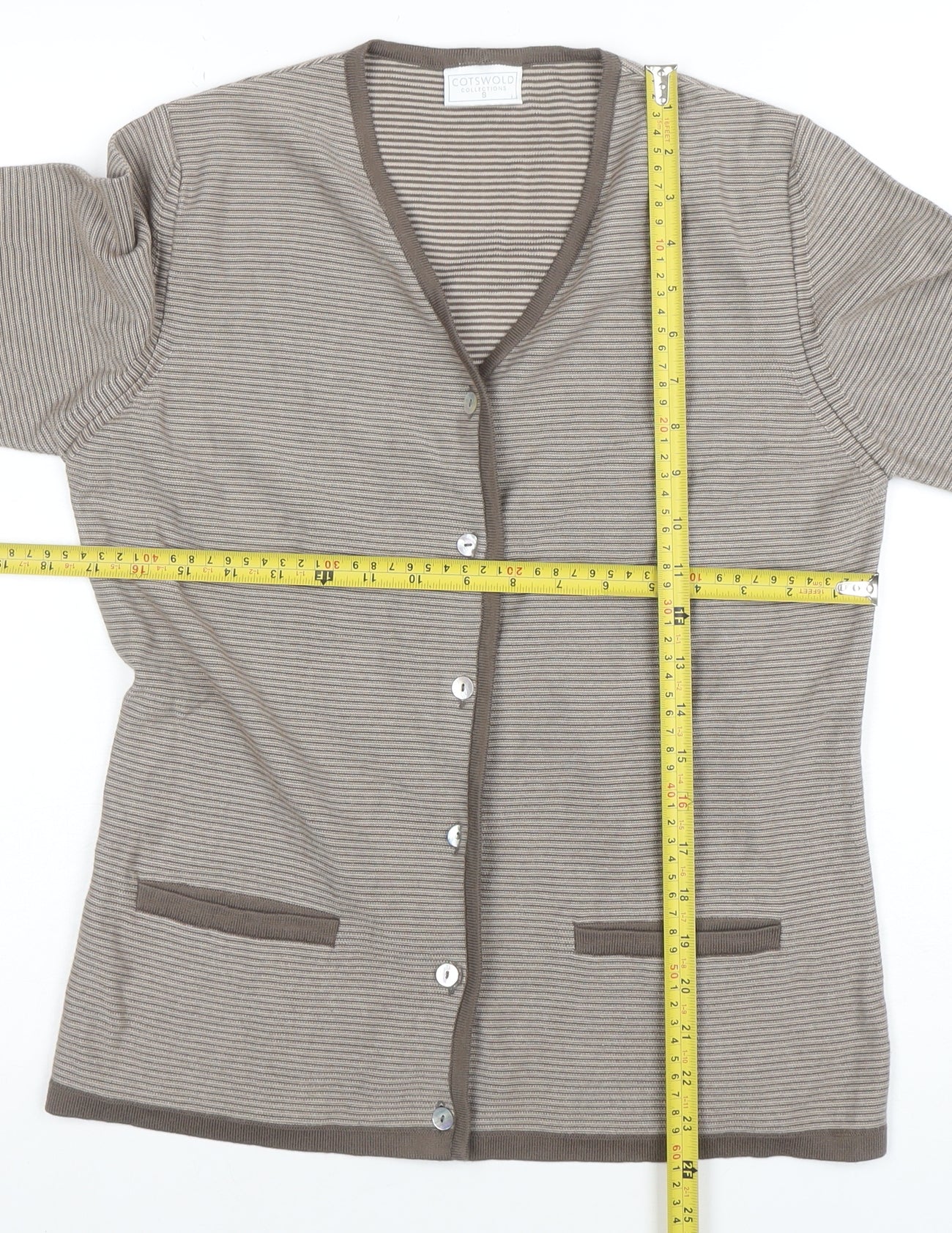 Cotswold Collections Women Beige Striped Cotton Cardigan Size S