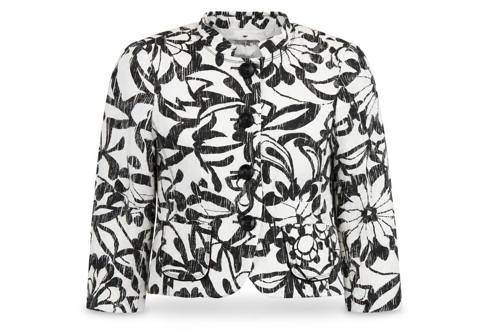 Front view of Gerry Weber Women's Black White Floral Blazer UK, size 12