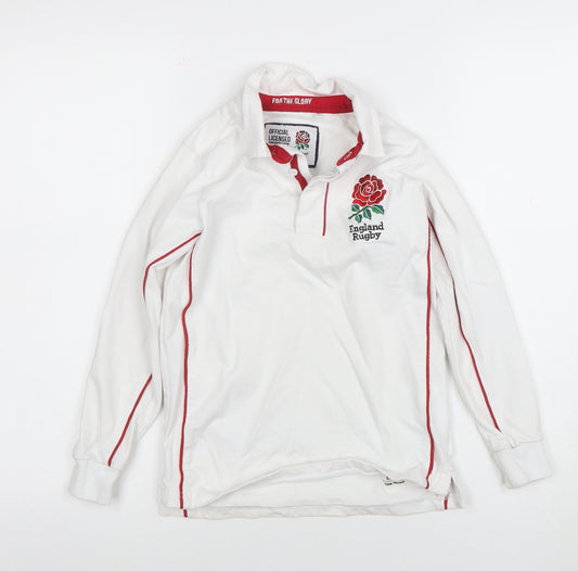 England Rugby Boys White Long Sleeve Polo Shirt 9-10 Years Official Licensed