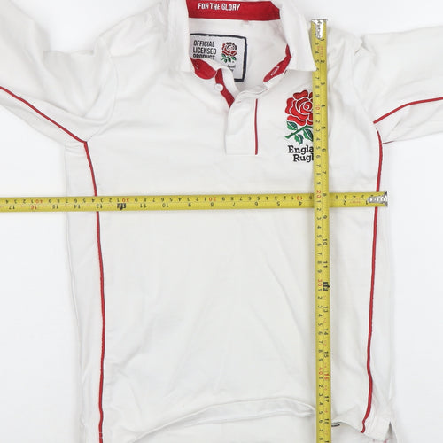England Rugby Boys White Long Sleeve Polo Shirt 9-10 Years Official Licensed