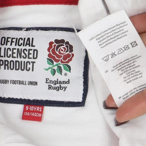 England Rugby Boys White Long Sleeve Polo Shirt 9-10 Years Official Licensed