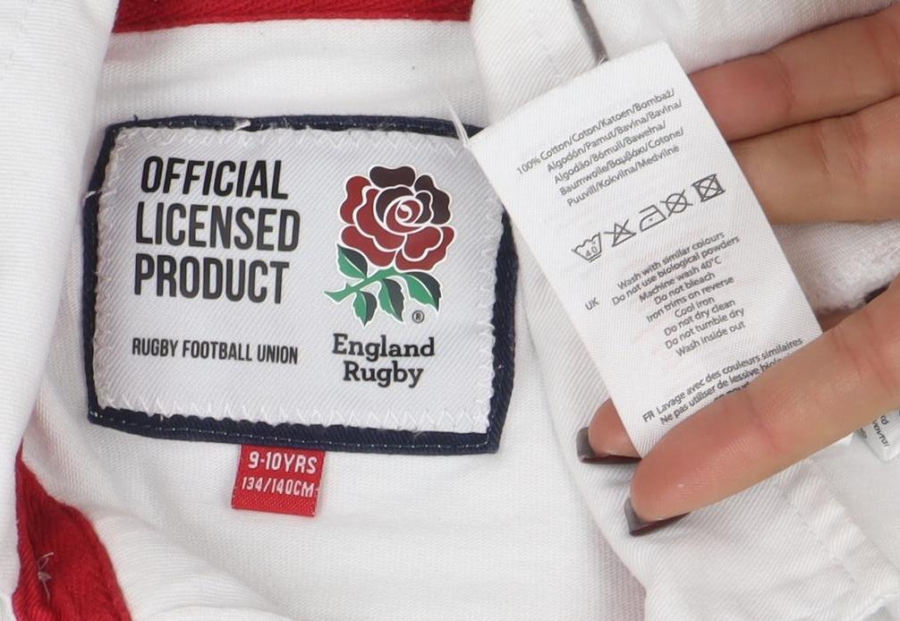 England Rugby Boys White Long Sleeve Polo Shirt 9-10 Years Official Licensed
