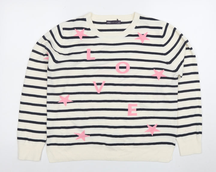 Marks and Spencer Women's Multicoloured Size 16 Striped LOVE Jumper