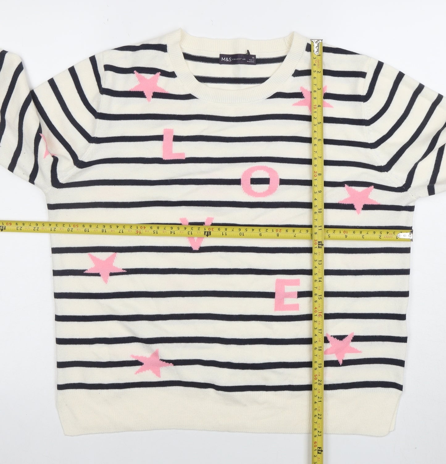 Marks and Spencer Women's Multicoloured Size 16 Striped LOVE Jumper