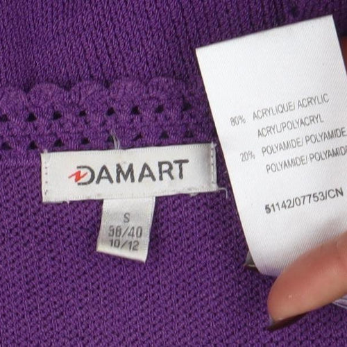 Damart Women’s Purple Embroidered Knit Short Sleeve Blouse Size S