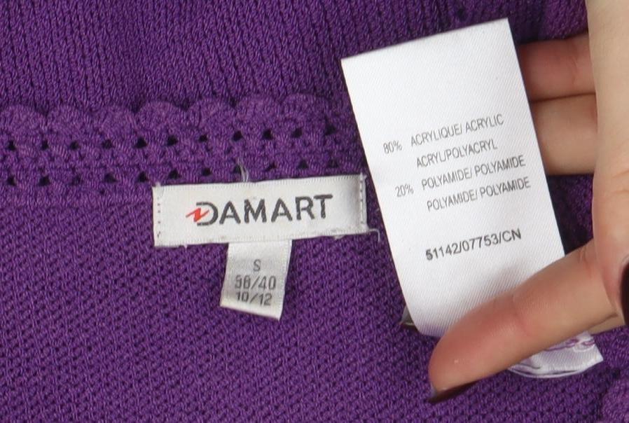 Damart Women’s Purple Embroidered Knit Short Sleeve Blouse Size S