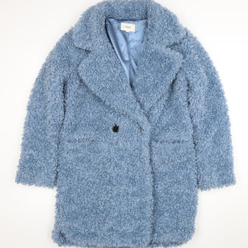 Next Women's Blue Textured Mid-Length Button Coat Size S