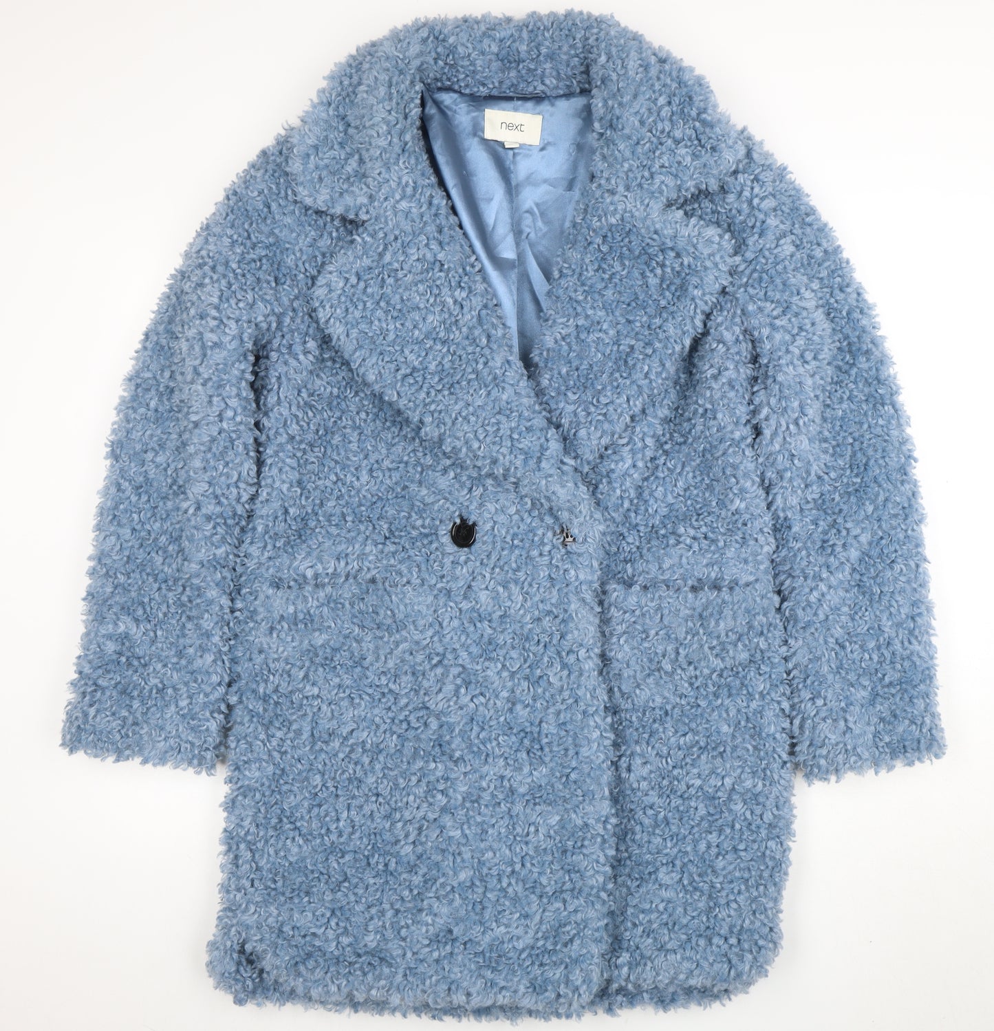 Next Women's Blue Textured Mid-Length Button Coat Size S