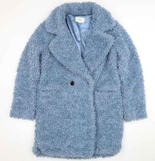 Next Women's Blue Textured Mid-Length Button Coat Size S
