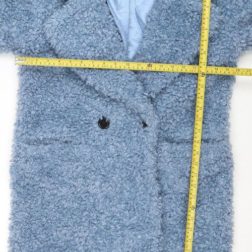 Next Women's Blue Textured Mid-Length Button Coat Size S