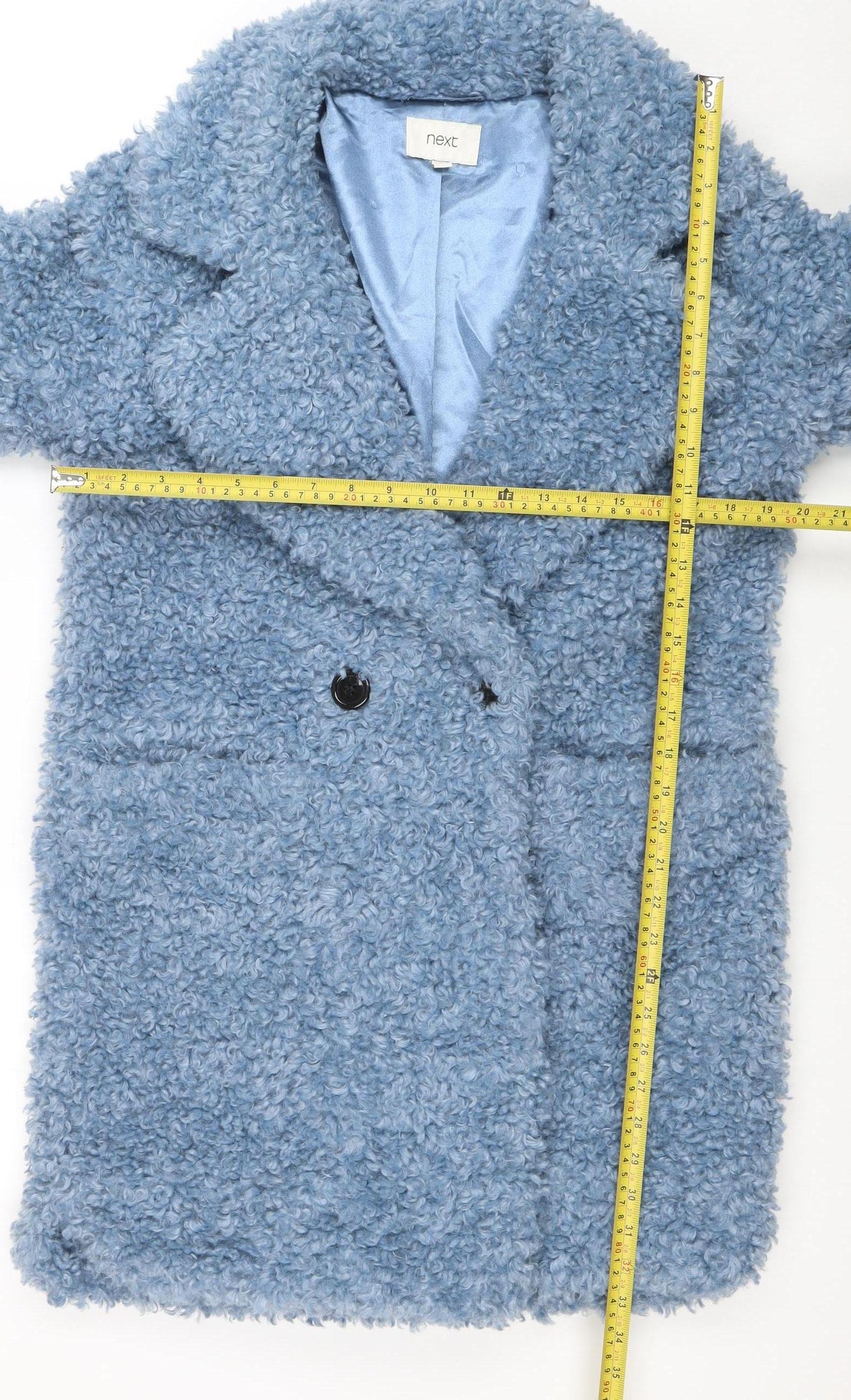 Next Women's Blue Textured Mid-Length Button Coat Size S
