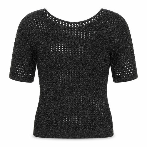 Express Womens Black Metallic Knit Boat Neck 3/4 Sleeve Blouse M