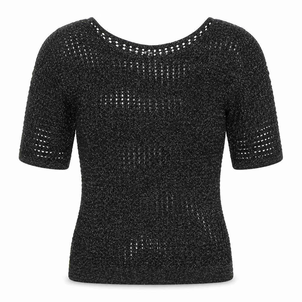 Express Womens Black Metallic Knit Boat Neck 3/4 Sleeve Blouse M