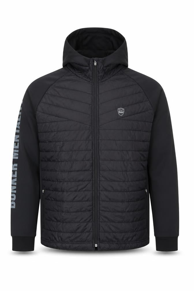 Front view of Bunker Mentality Men's Black 3XL Hooded Puffer Jacket