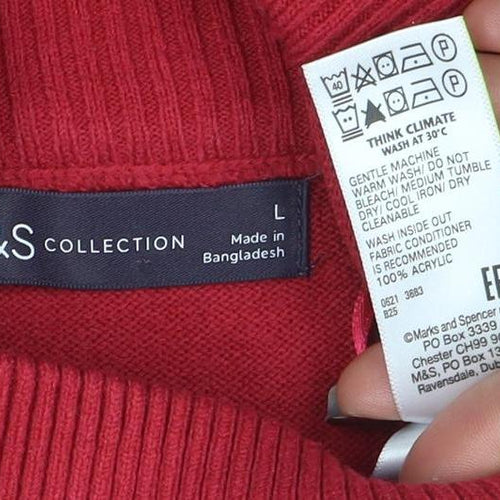 Marks and Spencer Women's Red Roll Neck Acrylic Jumper L