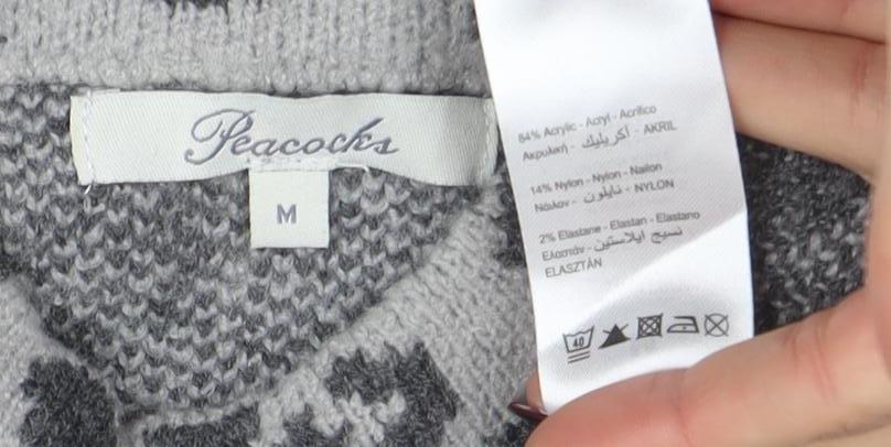 Garoche Women's Grey Leopard Knit High Neck Pullover Jumper M