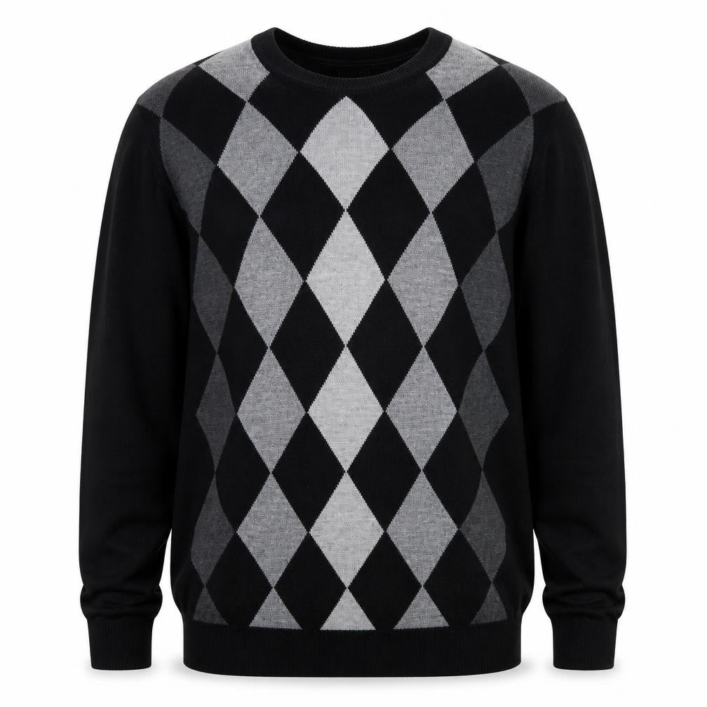 Front view of Dockers Men's Black Argyle jumper L Crew Neck Knit