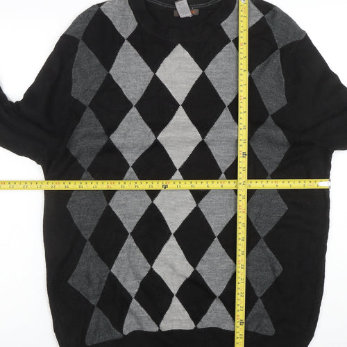 Dockers Men's Black Argyle Pullover Jumper L Crew Neck Knit