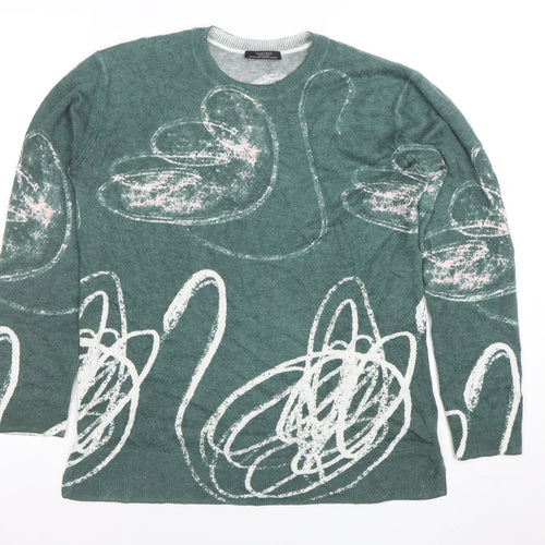 Parfois Women’s Green Swan Print Long Sleeve Cotton Blend Top XS