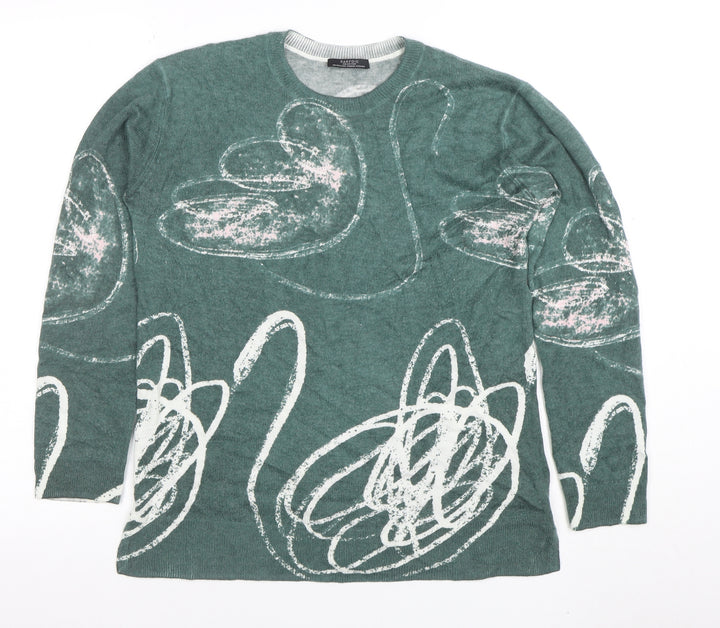Parfois Women’s Green Swan Print Long Sleeve Cotton Blend Top XS