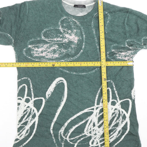 Parfois Women’s Green Swan Print Long Sleeve Cotton Blend Top XS