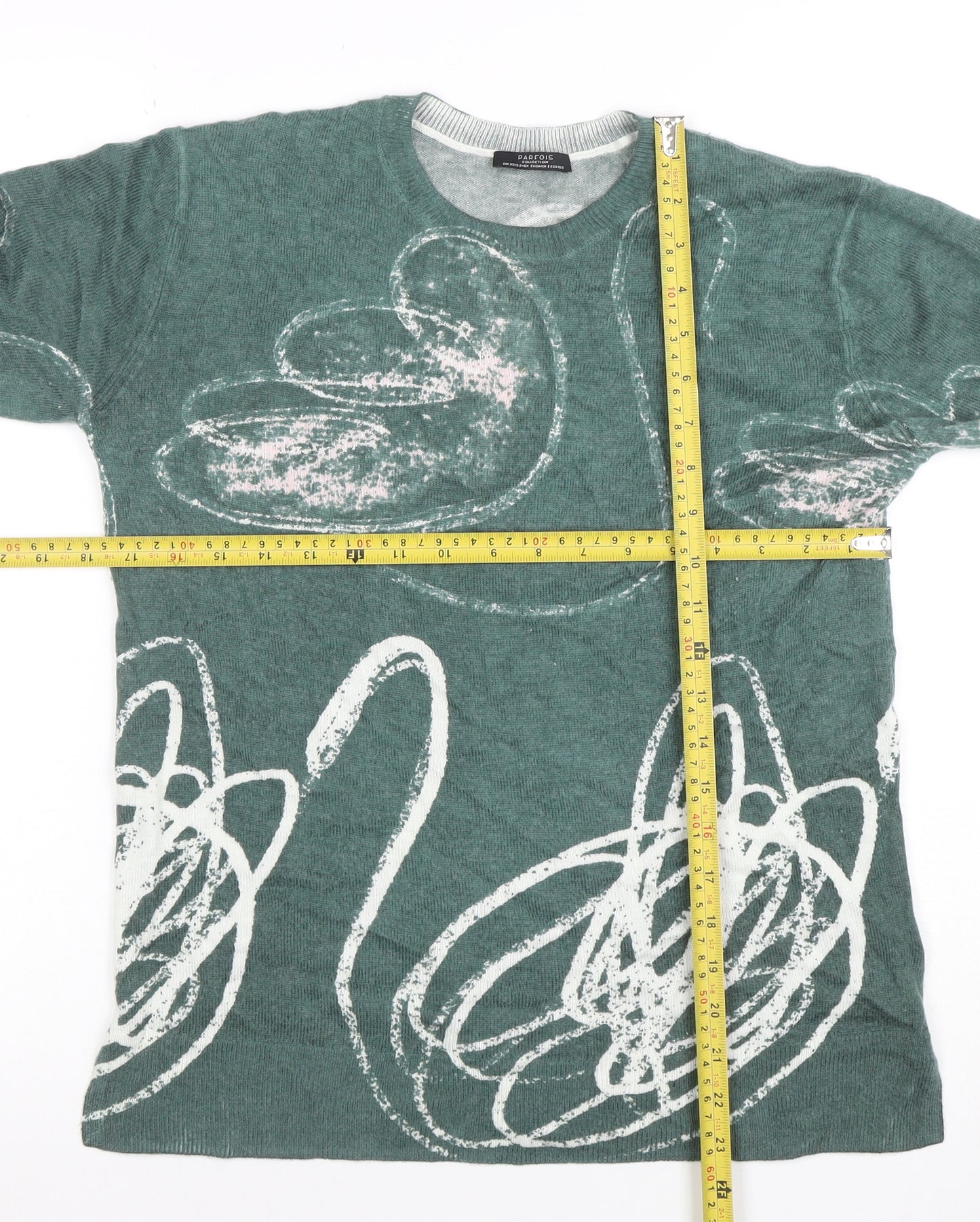 Parfois Women’s Green Swan Print Long Sleeve Cotton Blend Top XS