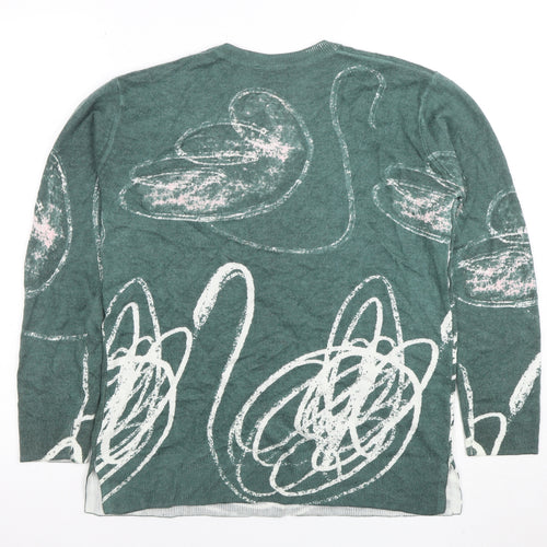 Parfois Women’s Green Swan Print Long Sleeve Cotton Blend Top XS