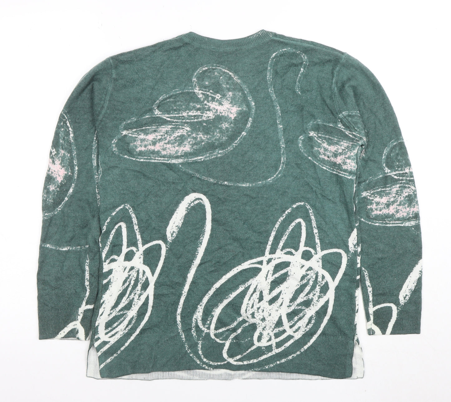 Parfois Women’s Green Swan Print Long Sleeve Cotton Blend Top XS