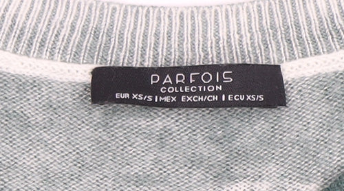 Parfois Women’s Green Swan Print Long Sleeve Cotton Blend Top XS