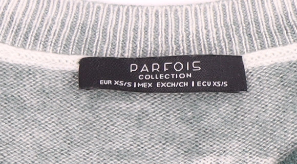 Parfois Women’s Green Swan Print Long Sleeve Cotton Blend Top XS