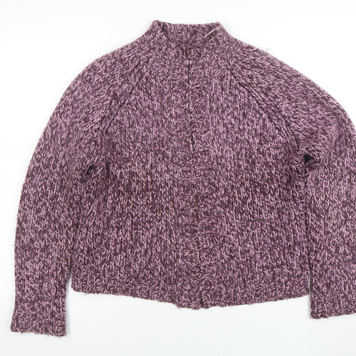 Marks and Spencer Womens Purple Chunky Knit Wool Blend Mock Neck Jumper Size 12