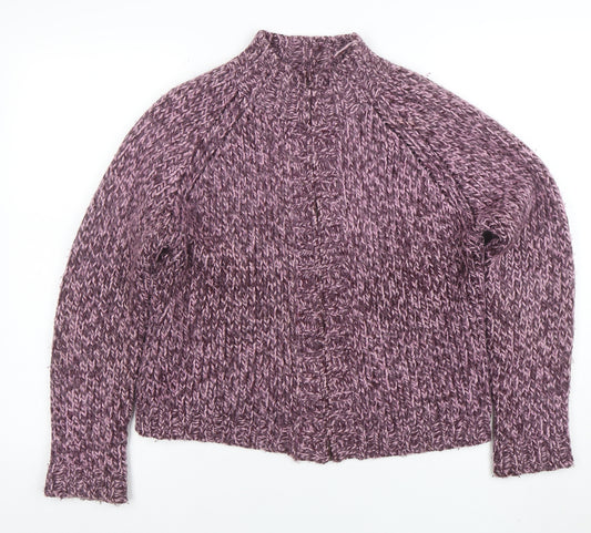 Marks and Spencer Womens Purple Chunky Knit Wool Blend Mock Neck Jumper Size 12