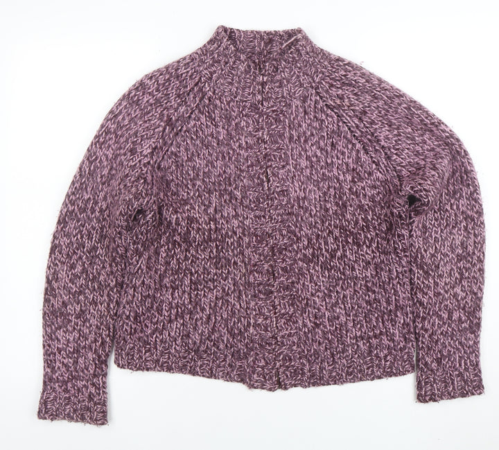 Marks and Spencer Womens Purple Chunky Knit Wool Blend Mock Neck Jumper Size 12
