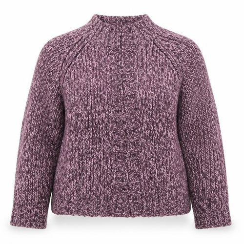 Marks and Spencer Womens Purple Chunky Knit Wool Blend Mock Neck Jumper Size 12