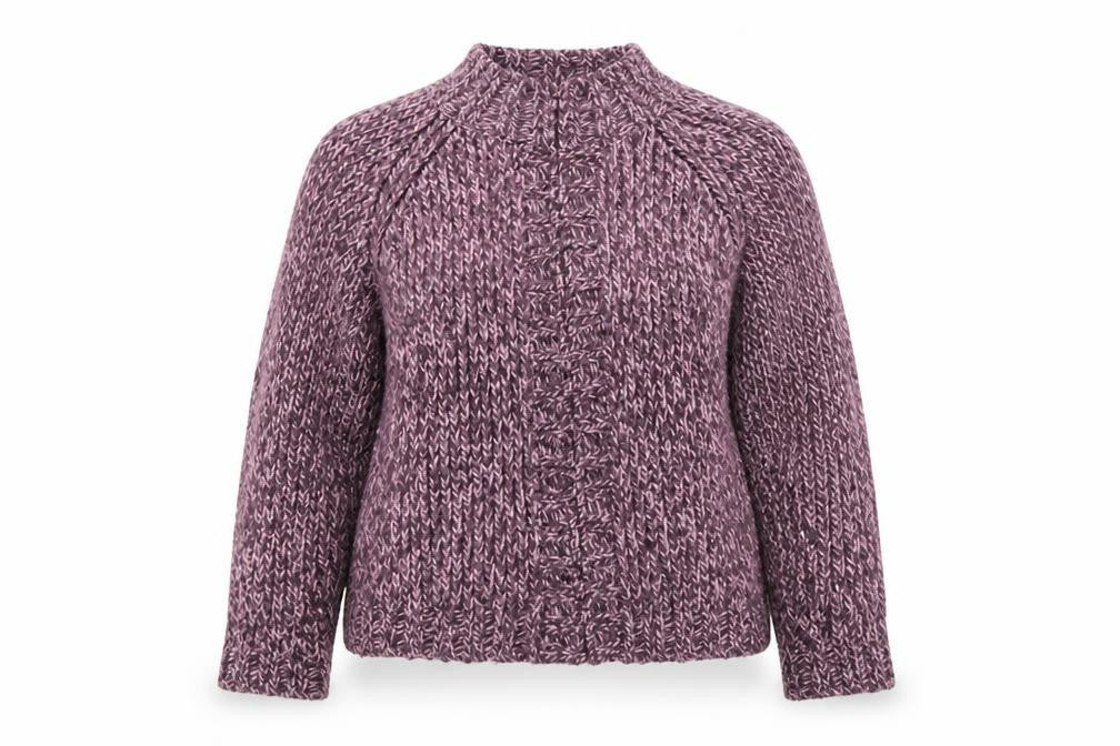 Marks and Spencer Womens Purple Chunky Knit Wool Blend Mock Neck Jumper Size 12