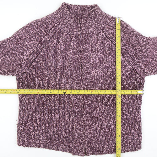 Marks and Spencer Womens Purple Chunky Knit Wool Blend Mock Neck Jumper Size 12