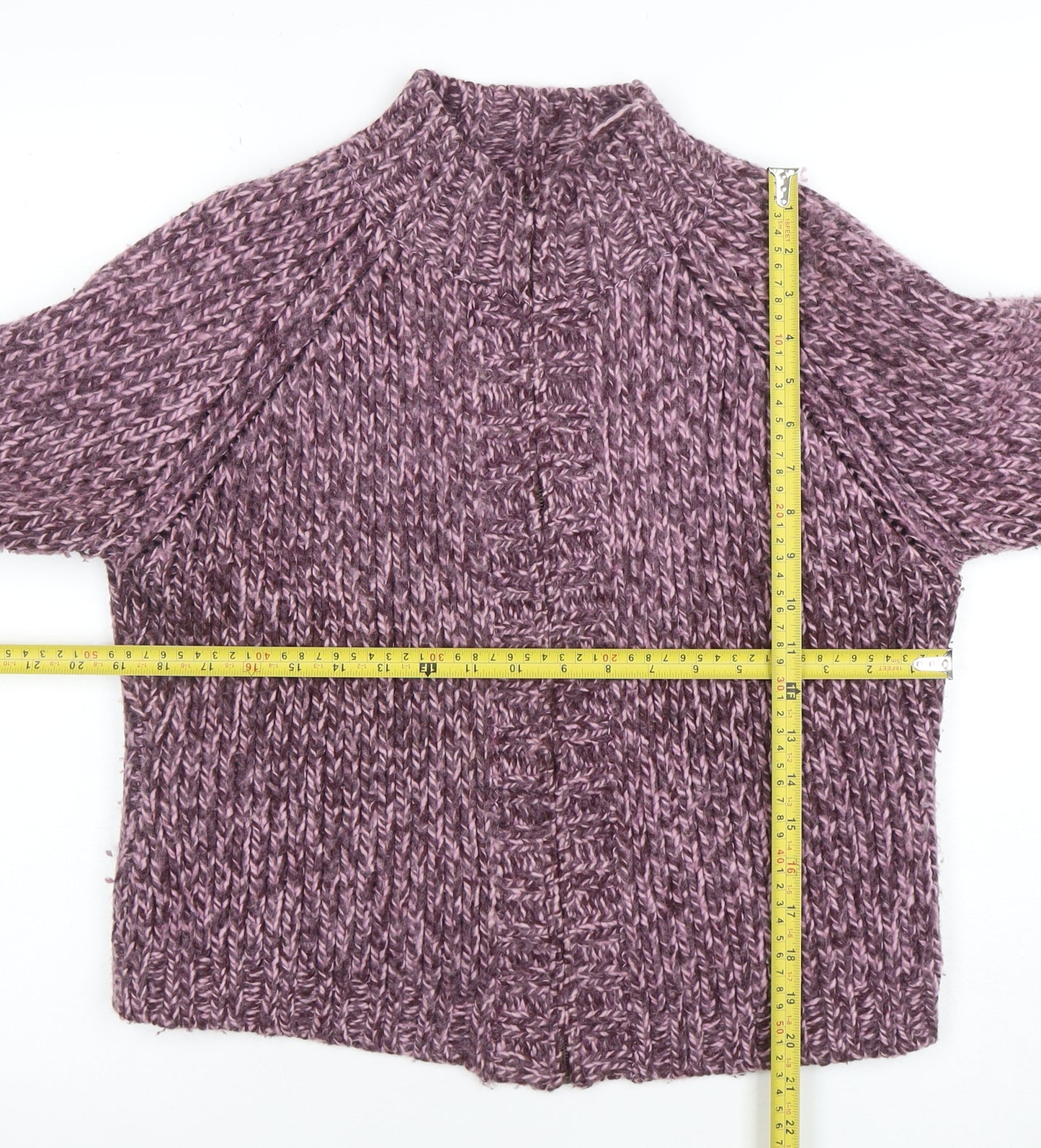 Marks and Spencer Womens Purple Chunky Knit Wool Blend Mock Neck Jumper Size 12