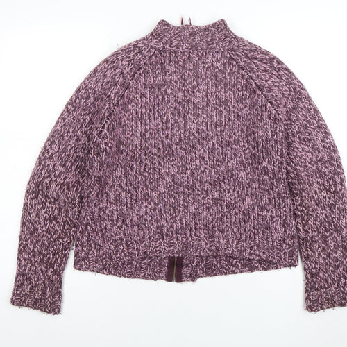 Marks and Spencer Womens Purple Chunky Knit Wool Blend Mock Neck Jumper Size 12