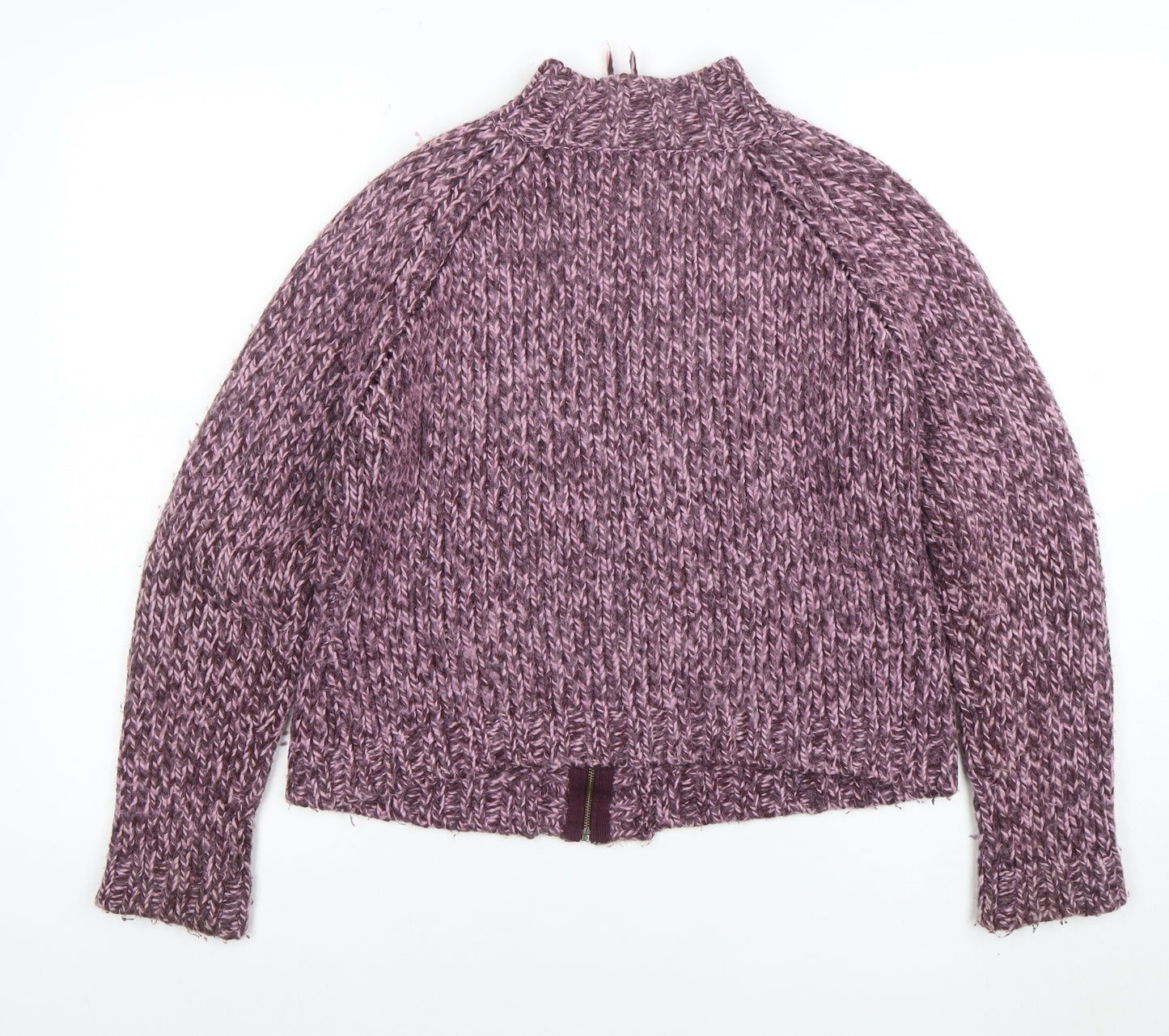 Marks and Spencer Womens Purple Chunky Knit Wool Blend Mock Neck Jumper Size 12