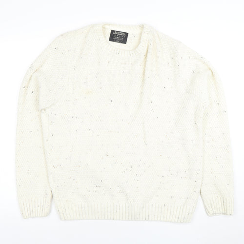 Burton Menswear London Men's Ivory Wool Blend Chunky Knit Jumper Large