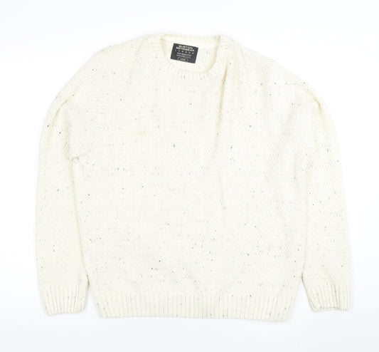 Burton Menswear London Men's Ivory Wool Blend Chunky Knit Jumper Large