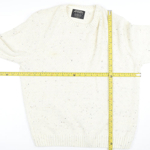 Burton Menswear London Men's Ivory Wool Blend Chunky Knit Jumper Large