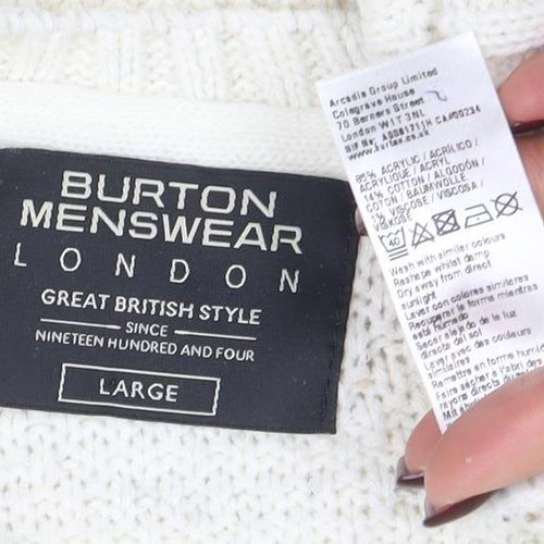 Burton Menswear London Men's Ivory Wool Blend Chunky Knit Jumper Large